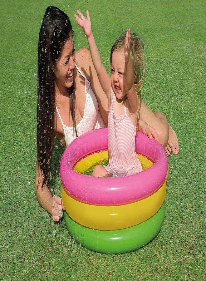 SVShoperzone Inflatable Baby Swimming Pool, 60 cm, 3-Ring Rainbow Design, Soft Bottom, Multi-Colour - Image 2